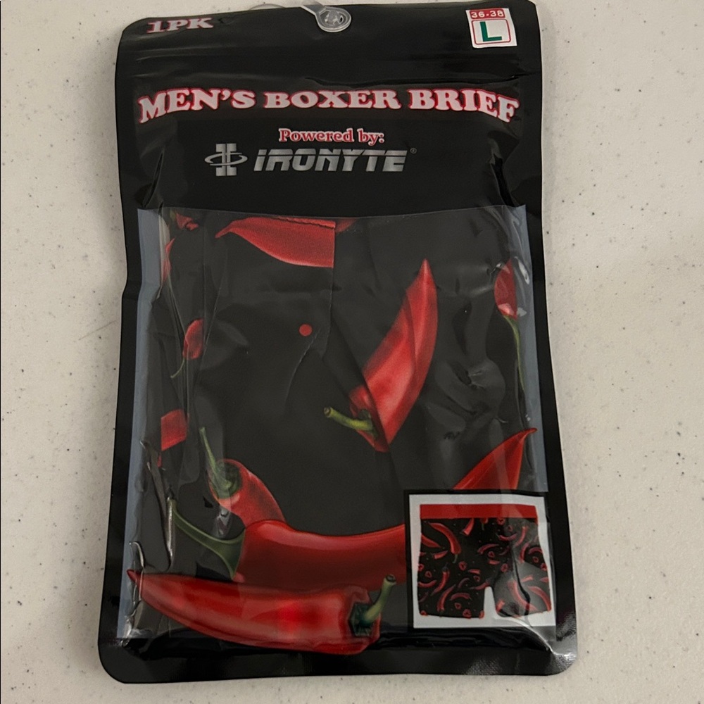 Men's Boxer Brief - Black with Red Chili Design L(36-38)